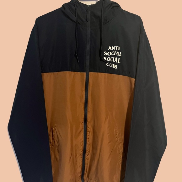 Men’s Limited Edition Naruto Anti Social Club Black and Brown Windbreaker - Picture 1 of 3